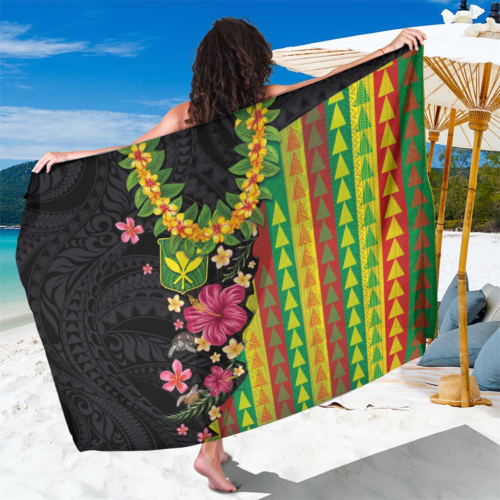 Hawaiian Independence Day Sarong Kanaka Maoli Symbols With Tapa Motifs and Tropical Plants LT03 One Size 44 x 66 inches Black - Polynesian Pride