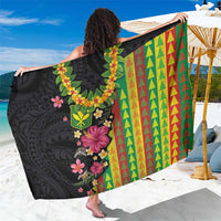 Hawaiian Independence Day Sarong Kanaka Maoli Symbols With Tapa Motifs and Tropical Plants LT03 One Size 44 x 66 inches Black - Polynesian Pride