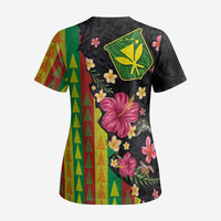 Hawaiian Independence Day Scrub Top Kanaka Maoli Symbols With Tapa Motifs and Tropical Plants LT03 - Polynesian Pride