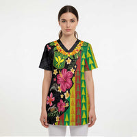 Hawaiian Independence Day Scrub Top Kanaka Maoli Symbols With Tapa Motifs and Tropical Plants LT03 - Polynesian Pride