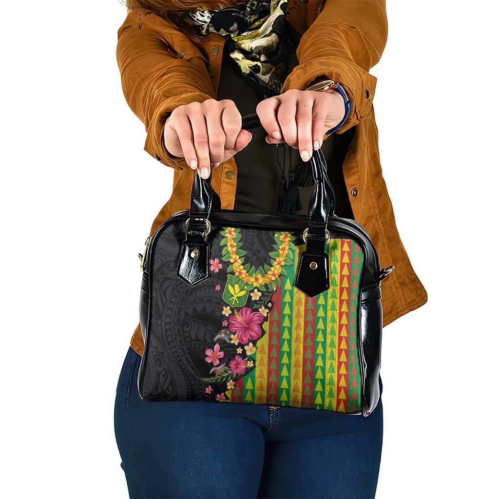 Hawaiian Independence Day Shoulder Handbag Kanaka Maoli Symbols With Tapa Motifs and Tropical Plants LT03 One Size Black - Polynesian Pride