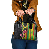 Hawaiian Independence Day Shoulder Handbag Kanaka Maoli Symbols With Tapa Motifs and Tropical Plants LT03 One Size Black - Polynesian Pride