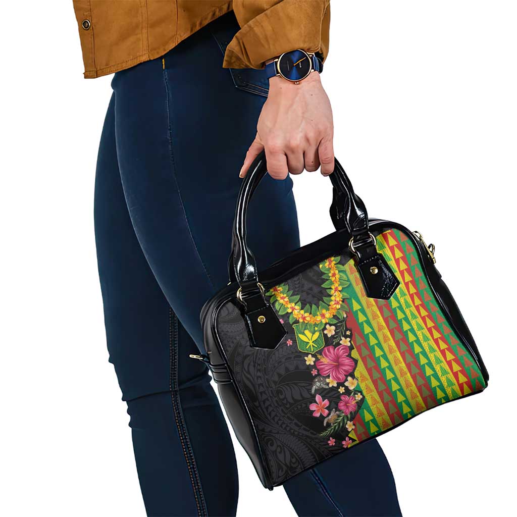 Hawaiian Independence Day Shoulder Handbag Kanaka Maoli Symbols With Tapa Motifs and Tropical Plants LT03 - Polynesian Pride