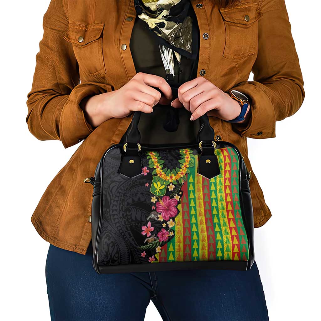 Hawaiian Independence Day Shoulder Handbag Kanaka Maoli Symbols With Tapa Motifs and Tropical Plants LT03 - Polynesian Pride