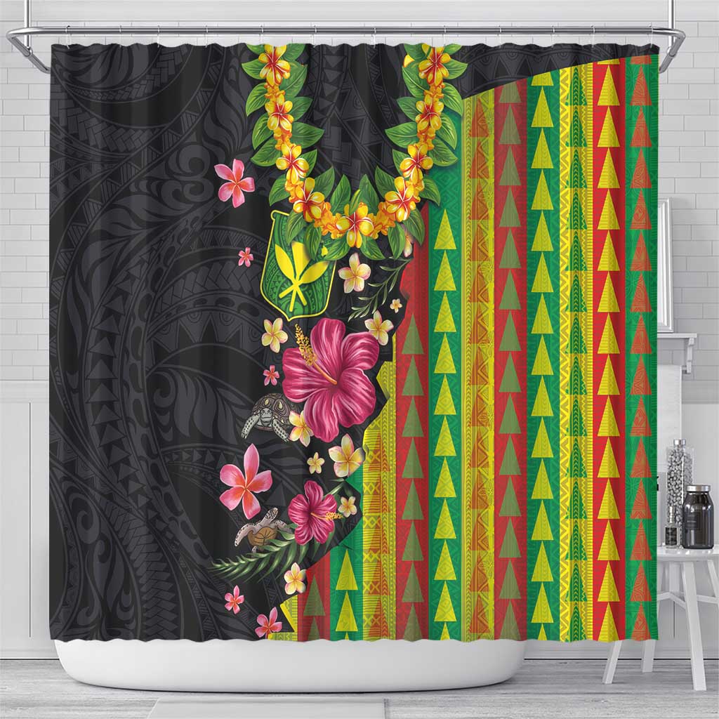 Hawaiian Independence Day Shower Curtain Kanaka Maoli Symbols With Tapa Motifs and Tropical Plants LT03 - Polynesian Pride