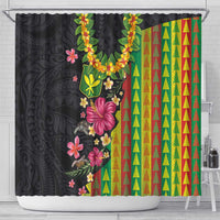 Hawaiian Independence Day Shower Curtain Kanaka Maoli Symbols With Tapa Motifs and Tropical Plants LT03 - Polynesian Pride