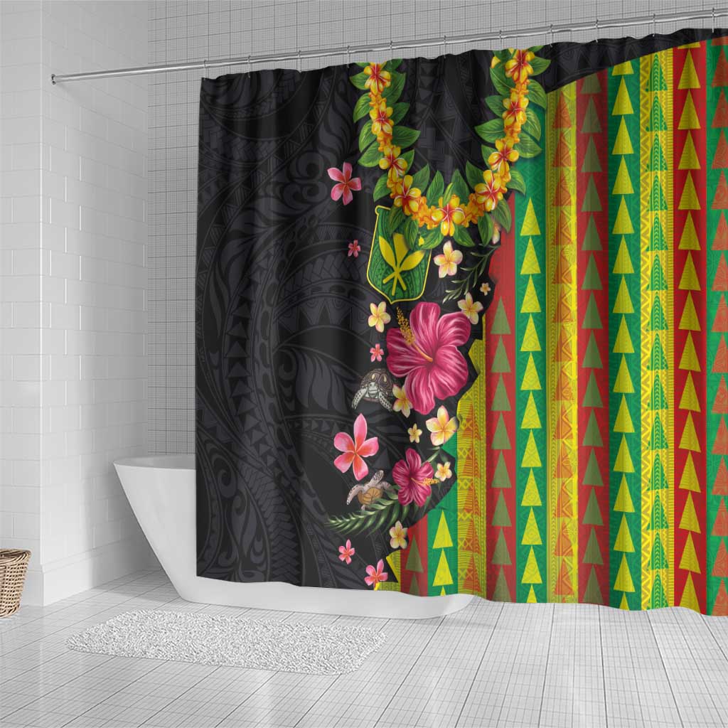 Hawaiian Independence Day Shower Curtain Kanaka Maoli Symbols With Tapa Motifs and Tropical Plants LT03 - Polynesian Pride