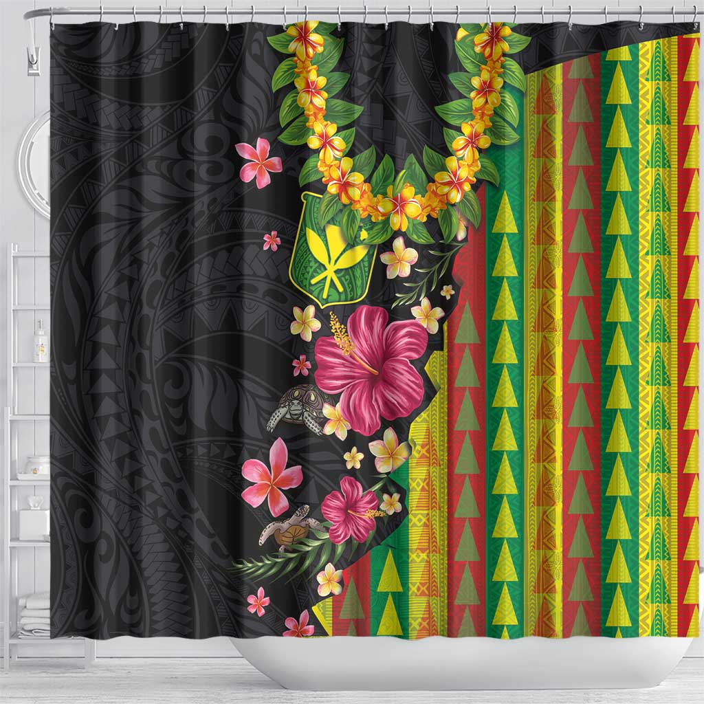 Hawaiian Independence Day Shower Curtain Kanaka Maoli Symbols With Tapa Motifs and Tropical Plants LT03 - Polynesian Pride