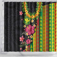 Hawaiian Independence Day Shower Curtain Kanaka Maoli Symbols With Tapa Motifs and Tropical Plants LT03 - Polynesian Pride