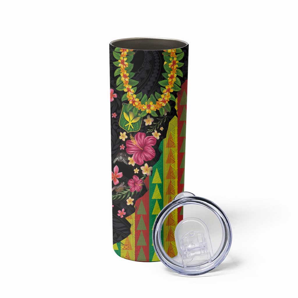 Hawaiian Independence Day Skinny Tumbler Kanaka Maoli Symbols With Tapa Motifs and Tropical Plants LT03 - Polynesian Pride