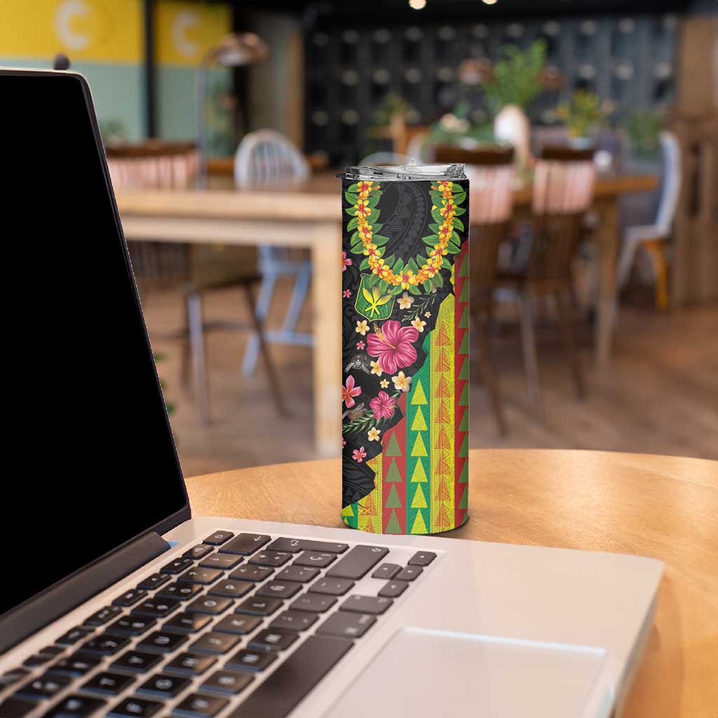 Hawaiian Independence Day Skinny Tumbler Kanaka Maoli Symbols With Tapa Motifs and Tropical Plants LT03 - Polynesian Pride