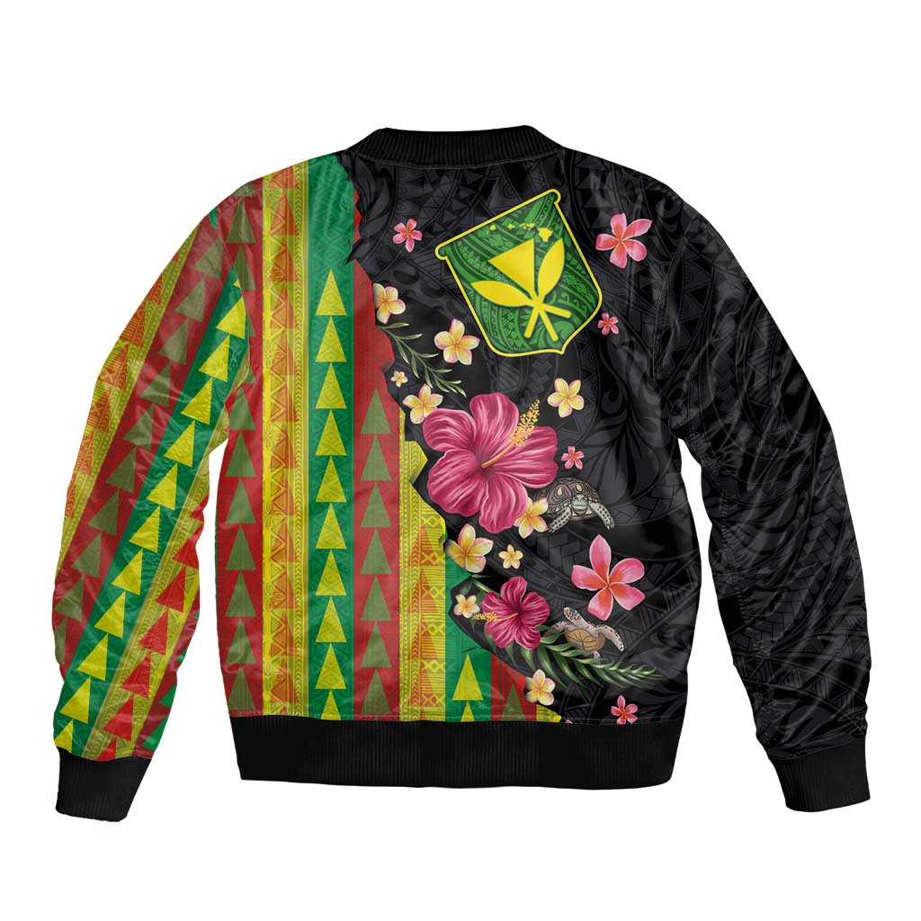 Hawaiian Independence Day Sleeve Zip Bomber Jacket Kanaka Maoli Symbols With Tapa Motifs and Tropical Plants LT03 - Polynesian Pride