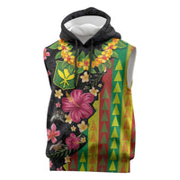 Hawaiian Independence Day Sleeveless Hoodie Kanaka Maoli Symbols With Tapa Motifs and Tropical Plants LT03 Black - Polynesian Pride