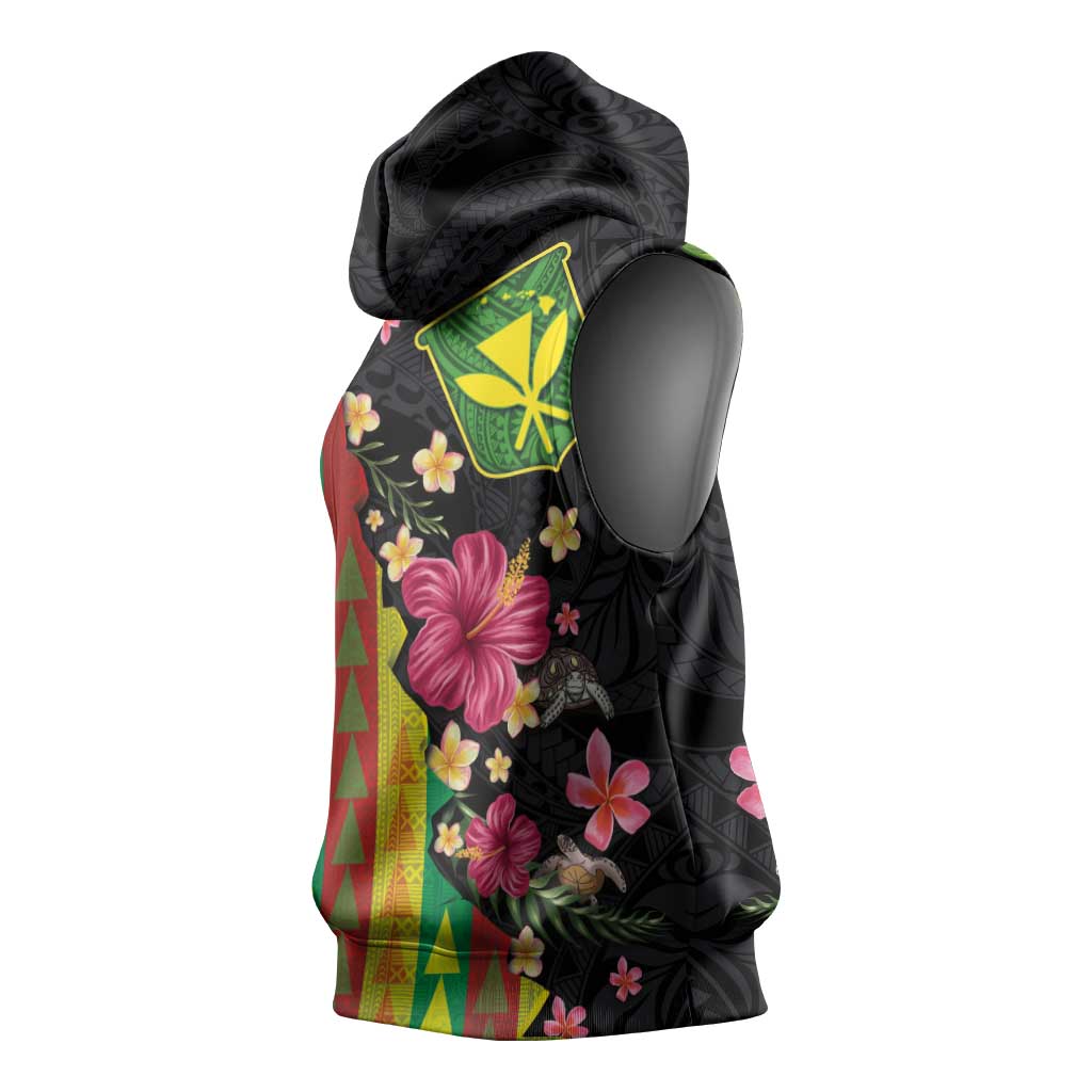 Hawaiian Independence Day Sleeveless Hoodie Kanaka Maoli Symbols With Tapa Motifs and Tropical Plants LT03 - Polynesian Pride