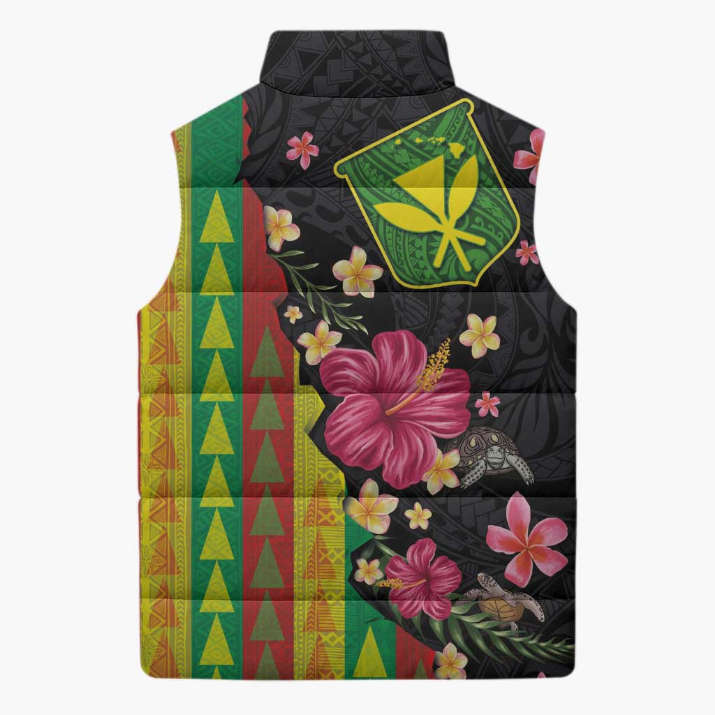 Hawaiian Independence Day Sleeveless Puffer Jacket Kanaka Maoli Symbols With Tapa Motifs and Tropical Plants LT03 - Polynesian Pride
