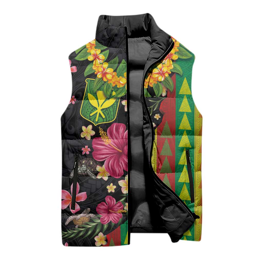 Hawaiian Independence Day Sleeveless Puffer Jacket Kanaka Maoli Symbols With Tapa Motifs and Tropical Plants LT03 - Polynesian Pride