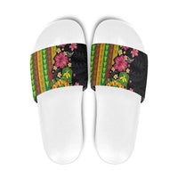 Hawaiian Independence Day Slide Sandals Kanaka Maoli Symbols With Tapa Motifs and Tropical Plants LT03 Black - Polynesian Pride