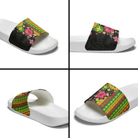 Hawaiian Independence Day Slide Sandals Kanaka Maoli Symbols With Tapa Motifs and Tropical Plants LT03 - Polynesian Pride