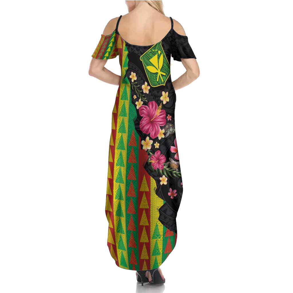 Hawaiian Independence Day Summer Maxi Dress Kanaka Maoli Symbols With Tapa Motifs and Tropical Plants LT03 - Polynesian Pride