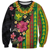 Hawaiian Independence Day Sweatshirt Kanaka Maoli Symbols With Tapa Motifs and Tropical Plants LT03 Unisex Black - Polynesian Pride