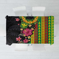 Hawaiian Independence Day Tablecloth Kanaka Maoli Symbols With Tapa Motifs and Tropical Plants LT03 Black - Polynesian Pride