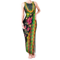 Hawaiian Independence Day Tank Maxi Dress Kanaka Maoli Symbols With Tapa Motifs and Tropical Plants LT03 Women Black - Polynesian Pride