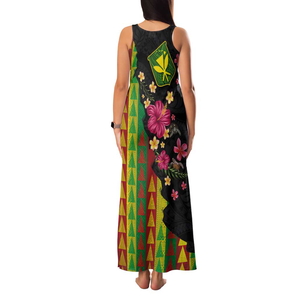 Hawaiian Independence Day Tank Maxi Dress Kanaka Maoli Symbols With Tapa Motifs and Tropical Plants LT03 - Polynesian Pride