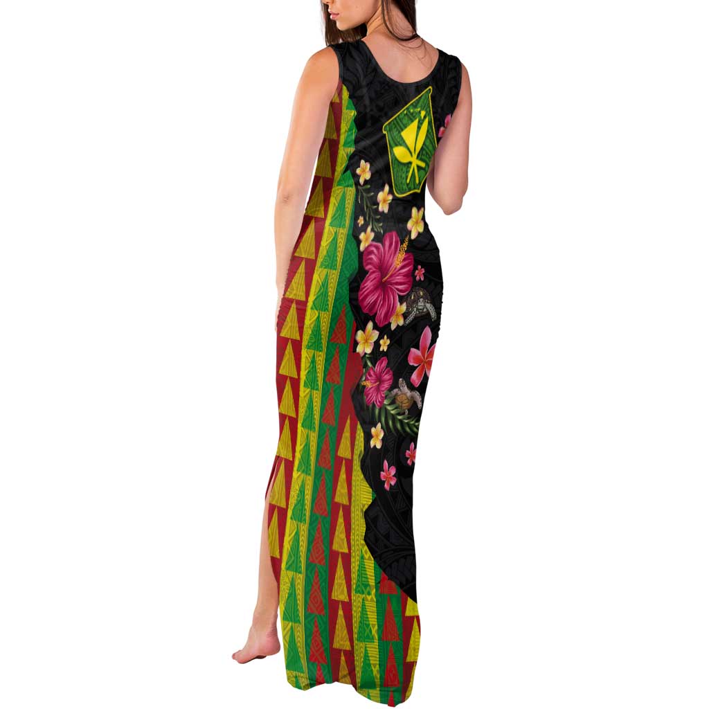 Hawaiian Independence Day Tank Maxi Dress Kanaka Maoli Symbols With Tapa Motifs and Tropical Plants LT03 - Polynesian Pride