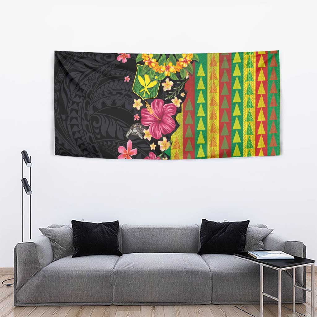 Hawaiian Independence Day Tapestry Kanaka Maoli Symbols With Tapa Motifs and Tropical Plants LT03 - Polynesian Pride