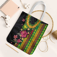Hawaiian Independence Day Tote Bag Kanaka Maoli Symbols With Tapa Motifs and Tropical Plants LT03 White Strap One Size Black - Polynesian Pride