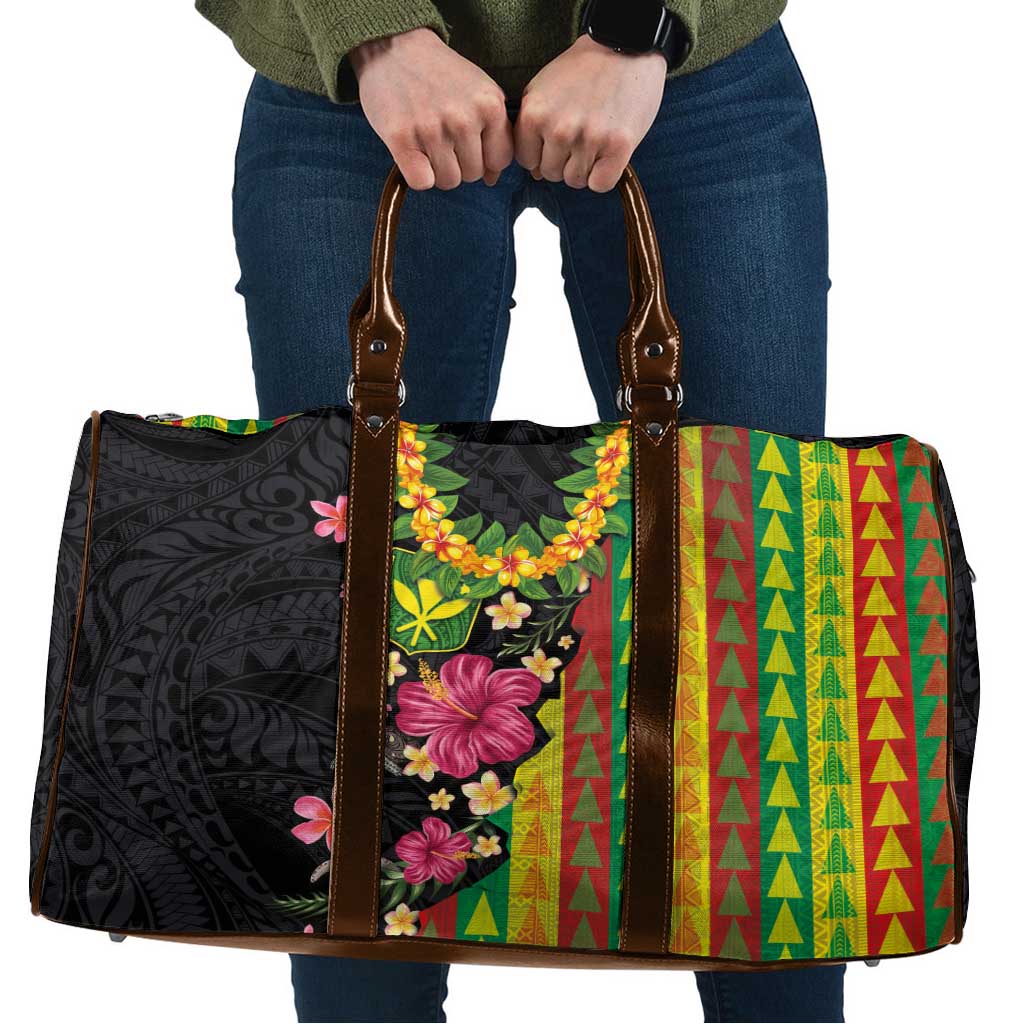 Hawaiian Independence Day Travel Bag Kanaka Maoli Symbols With Tapa Motifs and Tropical Plants LT03 Black - Polynesian Pride