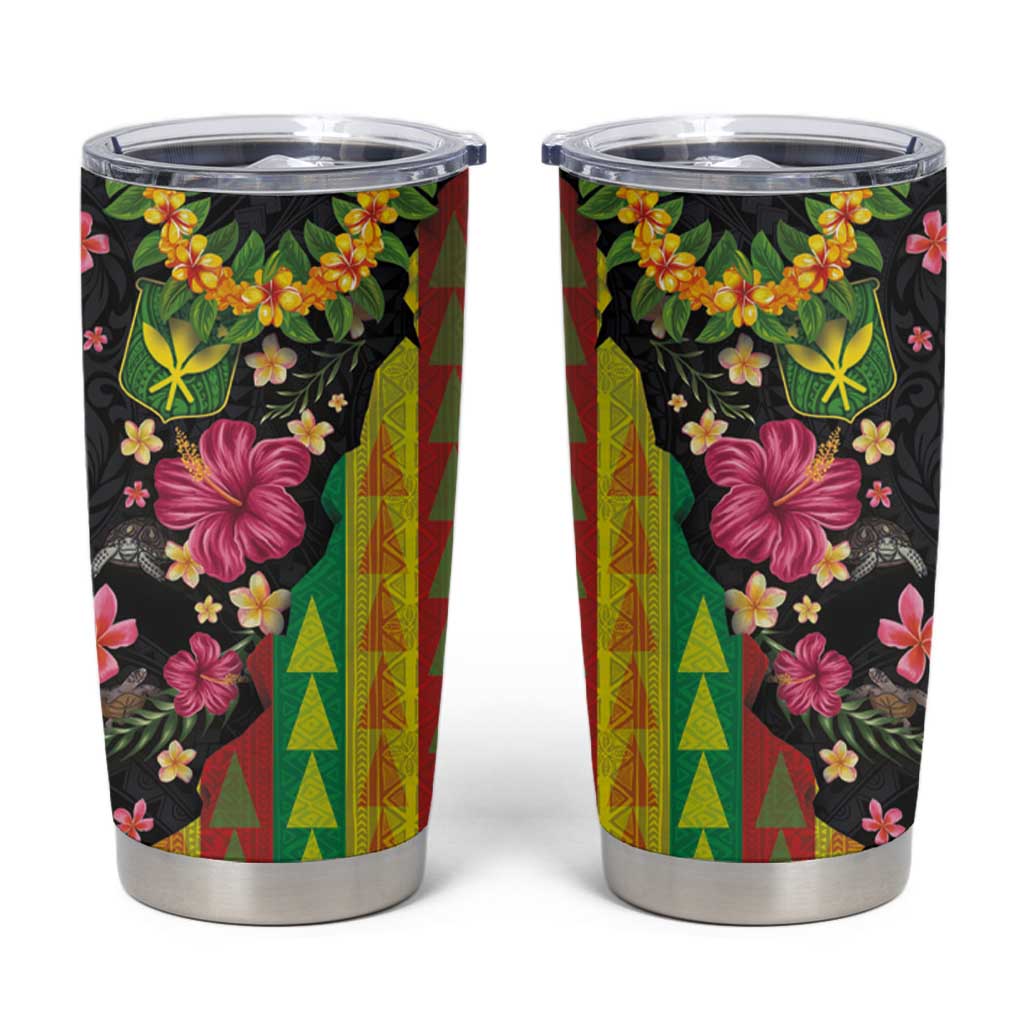 Hawaiian Independence Day Tumbler Cup Kanaka Maoli Symbols With Tapa Motifs and Tropical Plants LT03 Black - Polynesian Pride