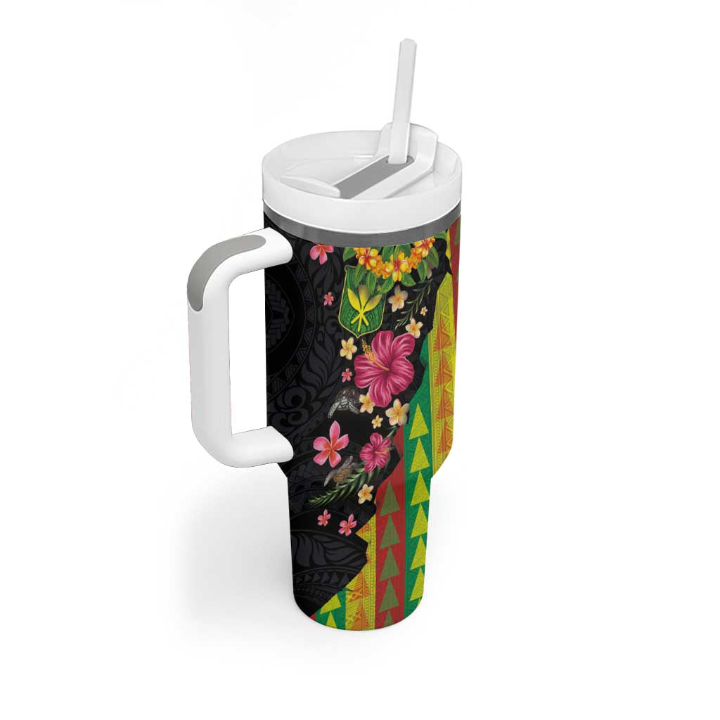 Hawaiian Independence Day Tumbler With Handle Kanaka Maoli Symbols With Tapa Motifs and Tropical Plants LT03 - Polynesian Pride