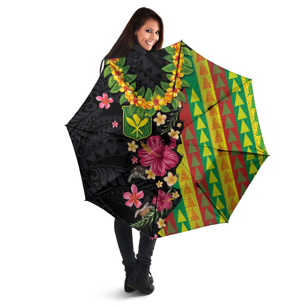 Hawaiian Independence Day Umbrella Kanaka Maoli Symbols With Tapa Motifs and Tropical Plants LT03 - Polynesian Pride