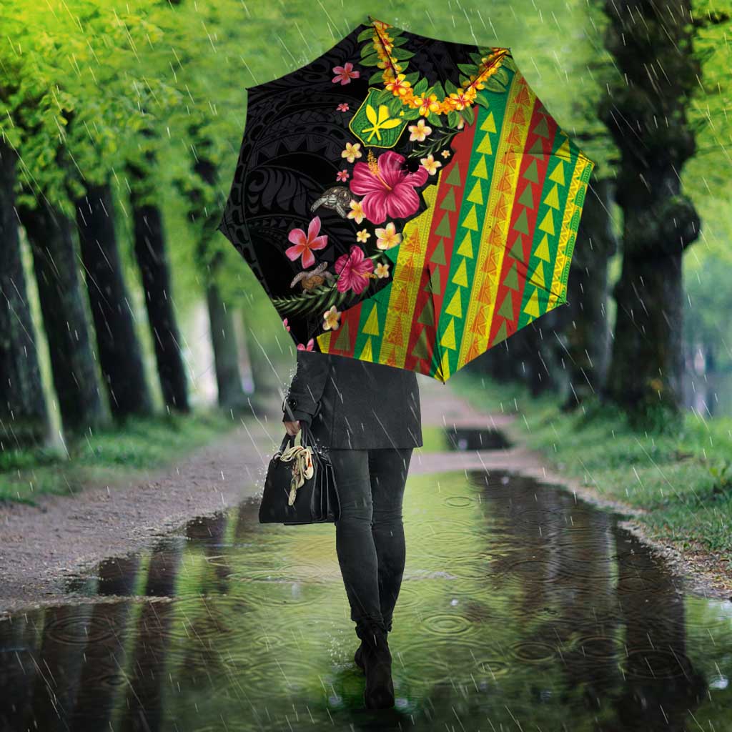 Hawaiian Independence Day Umbrella Kanaka Maoli Symbols With Tapa Motifs and Tropical Plants LT03 - Polynesian Pride