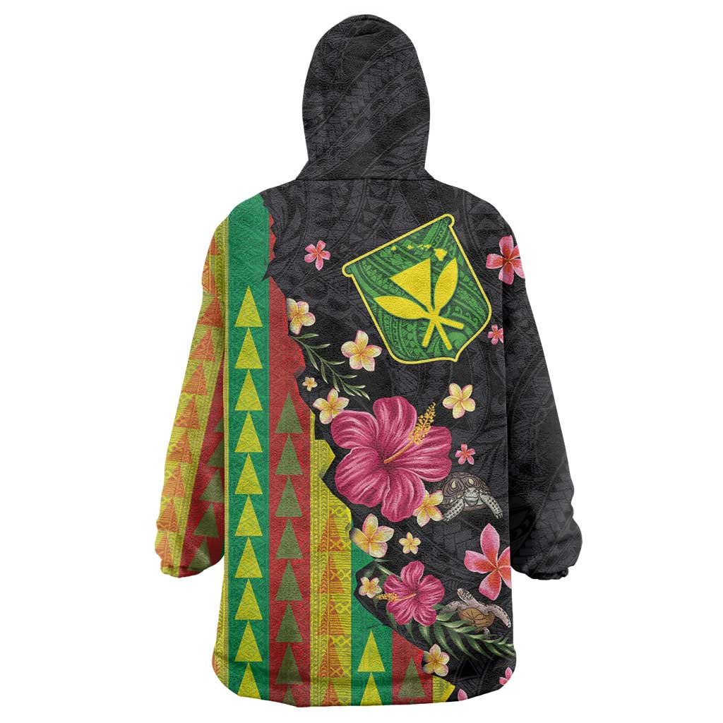 Hawaiian Independence Day Wearable Blanket Hoodie Kanaka Maoli Symbols With Tapa Motifs and Tropical Plants LT03 - Polynesian Pride