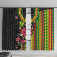 Hawaiian Independence Day Window Curtain Kanaka Maoli Symbols With Tapa Motifs and Tropical Plants LT03 With Hooks Black - Polynesian Pride