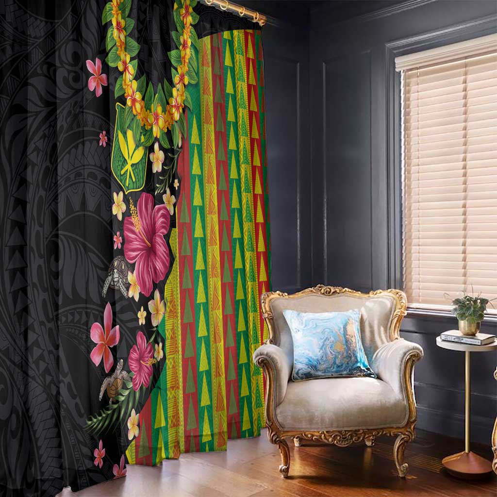 Hawaiian Independence Day Window Curtain Kanaka Maoli Symbols With Tapa Motifs and Tropical Plants LT03 - Polynesian Pride