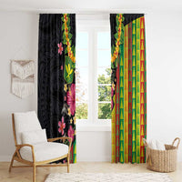 Hawaiian Independence Day Window Curtain Kanaka Maoli Symbols With Tapa Motifs and Tropical Plants LT03 - Polynesian Pride