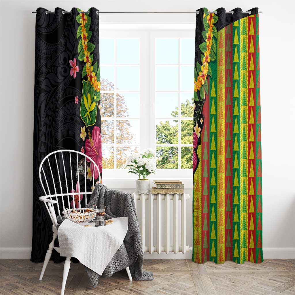 Hawaiian Independence Day Window Curtain Kanaka Maoli Symbols With Tapa Motifs and Tropical Plants LT03 - Polynesian Pride
