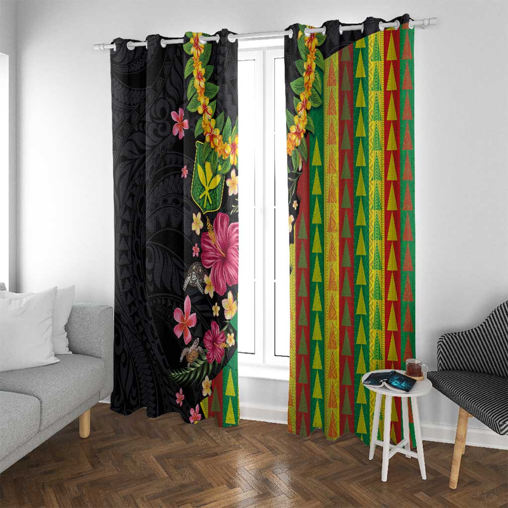 Hawaiian Independence Day Window Curtain Kanaka Maoli Symbols With Tapa Motifs and Tropical Plants LT03 With Grommets Black - Polynesian Pride
