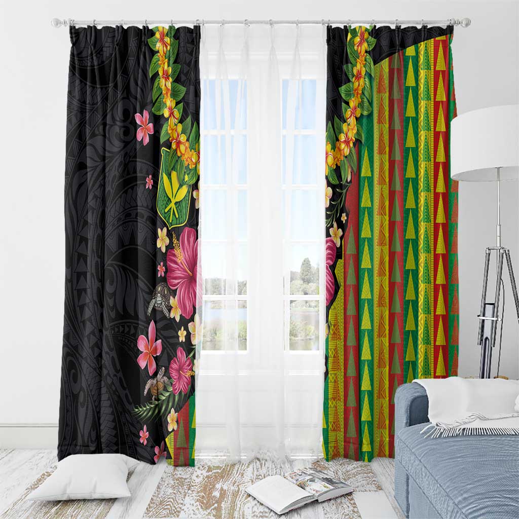 Hawaiian Independence Day Window Curtain Kanaka Maoli Symbols With Tapa Motifs and Tropical Plants LT03 - Polynesian Pride
