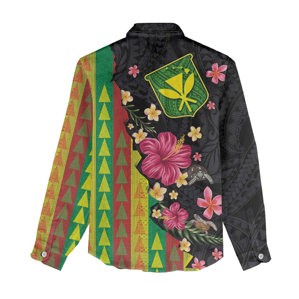 Hawaiian Independence Day Women Casual Shirt Kanaka Maoli Symbols With Tapa Motifs and Tropical Plants - Polynesian Pride