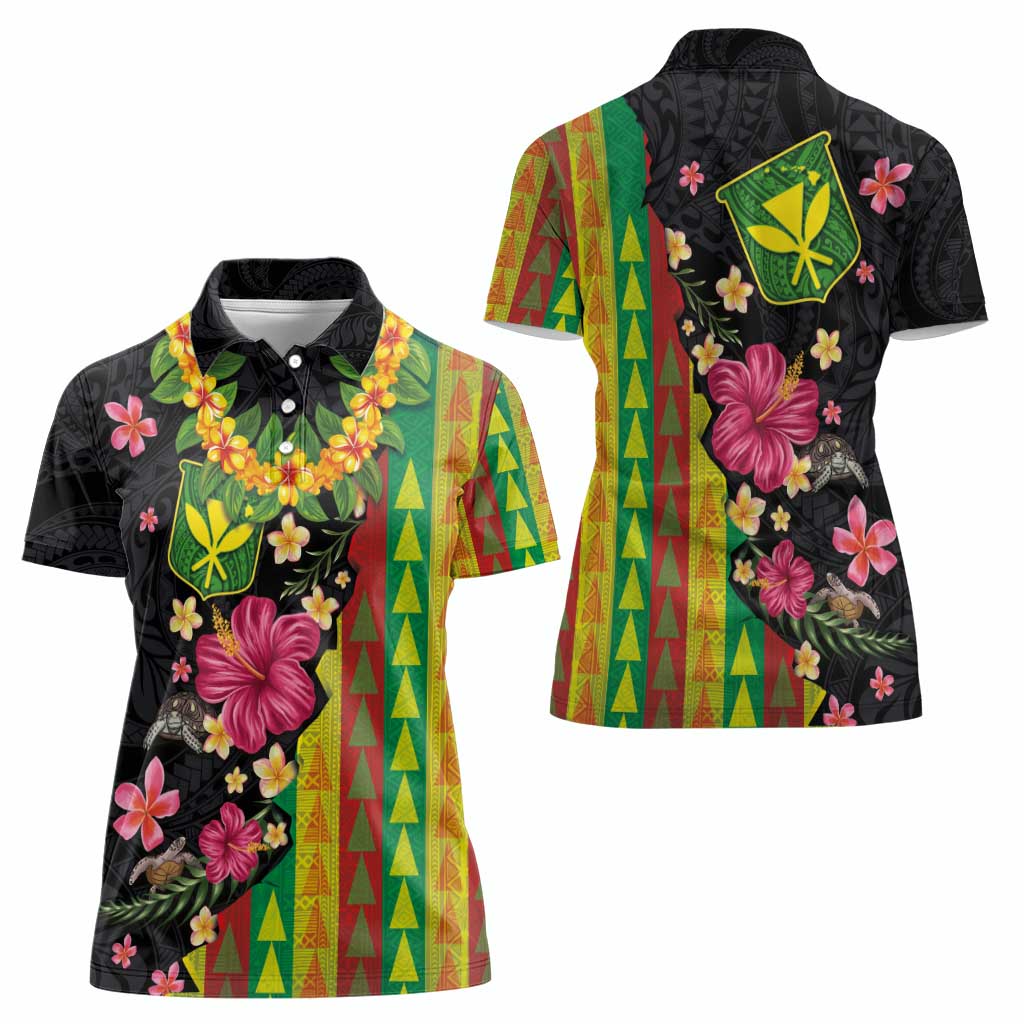 Hawaiian Independence Day Women Polo Shirt Kanaka Maoli Symbols With Tapa Motifs and Tropical Plants - Polynesian Pride