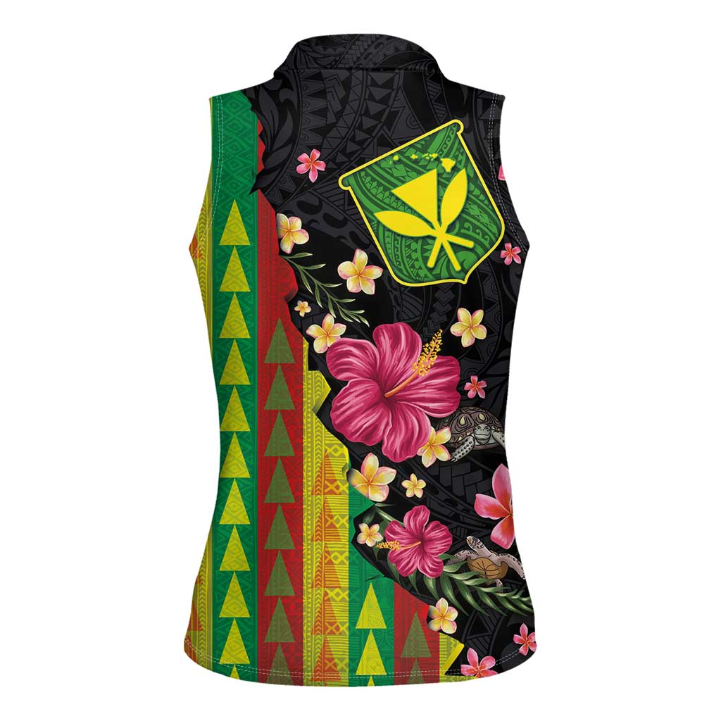 Hawaiian Independence Day Women Sleeveless Polo Shirt Kanaka Maoli Symbols With Tapa Motifs and Tropical Plants LT03 - Polynesian Pride