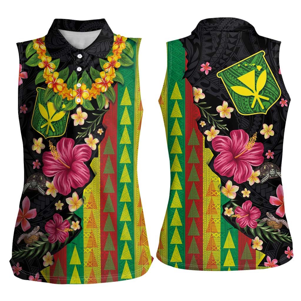 Hawaiian Independence Day Women Sleeveless Polo Shirt Kanaka Maoli Symbols With Tapa Motifs and Tropical Plants LT03 - Polynesian Pride