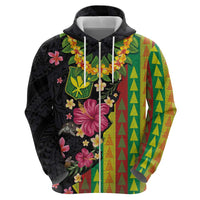 Hawaiian Independence Day Zip Hoodie Kanaka Maoli Symbols With Tapa Motifs and Tropical Plants LT03 - Polynesian Pride