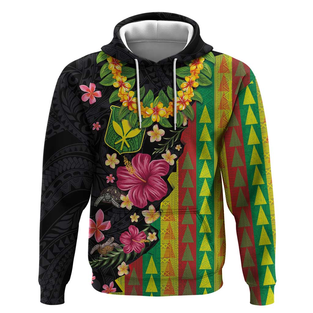 Hawaiian Independence Day Zip Hoodie Kanaka Maoli Symbols With Tapa Motifs and Tropical Plants LT03 Pullover Hoodie Black - Polynesian Pride