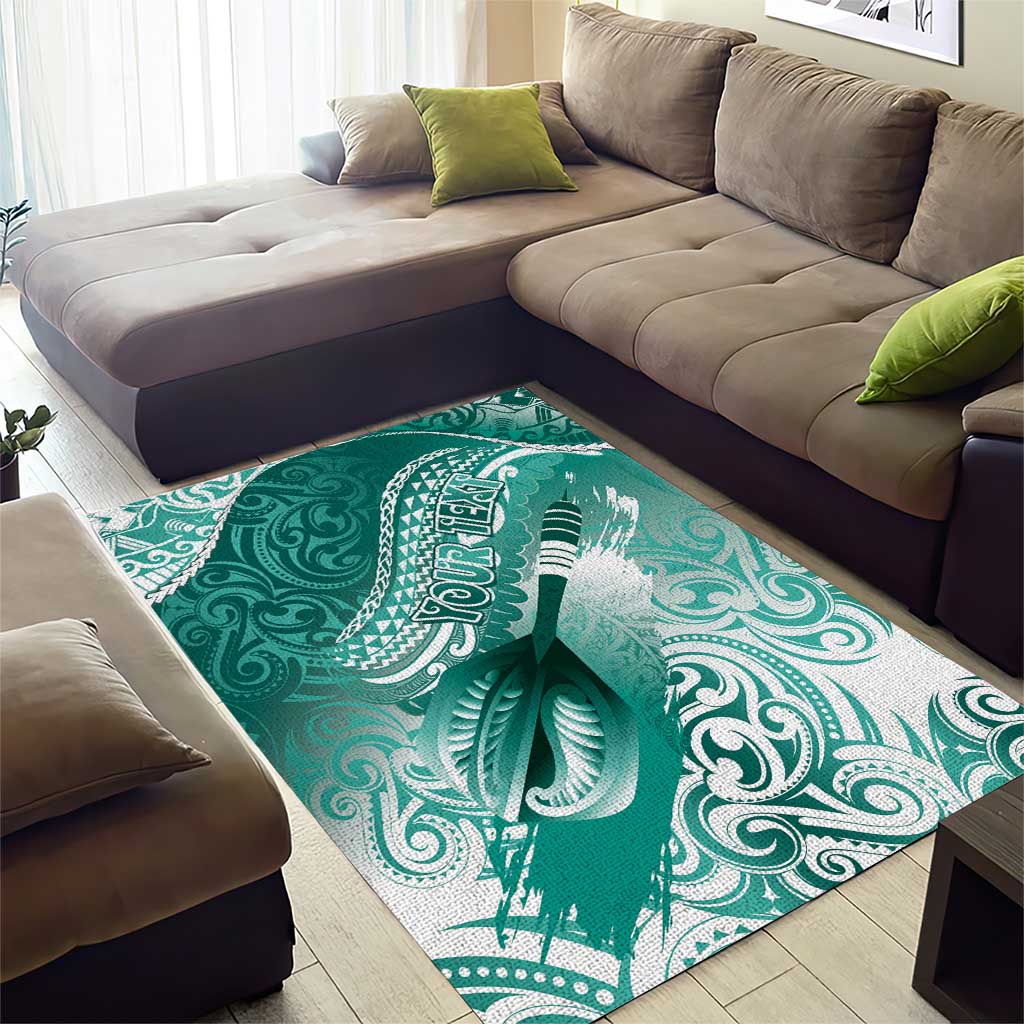 Personalised New Zealand Aotearoa Darts Masters Area Rug Maori Art Tattoo with Tribal Dart Symbol Teal Color - Polynesian Pride