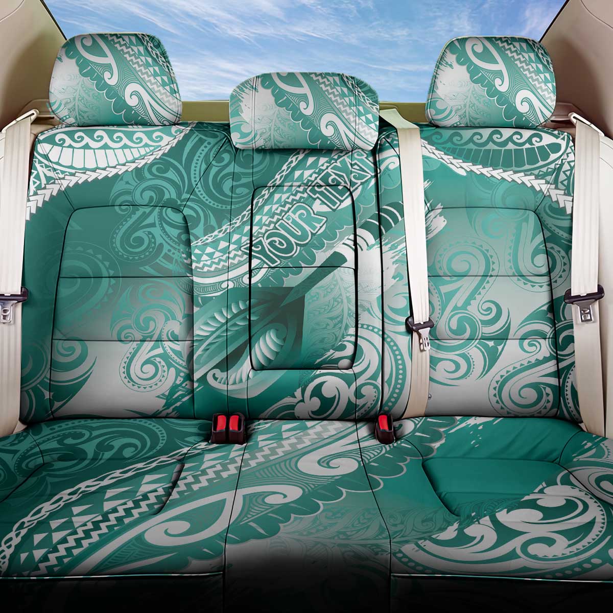 Personalised New Zealand Aotearoa Darts Masters Back Car Seat Cover Maori Art Tattoo with Tribal Dart Symbol Teal Color - Polynesian Pride